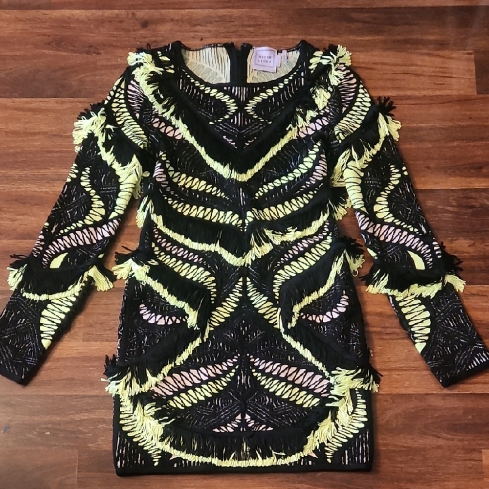 Herve Leger Black and Yellow Knit Dress